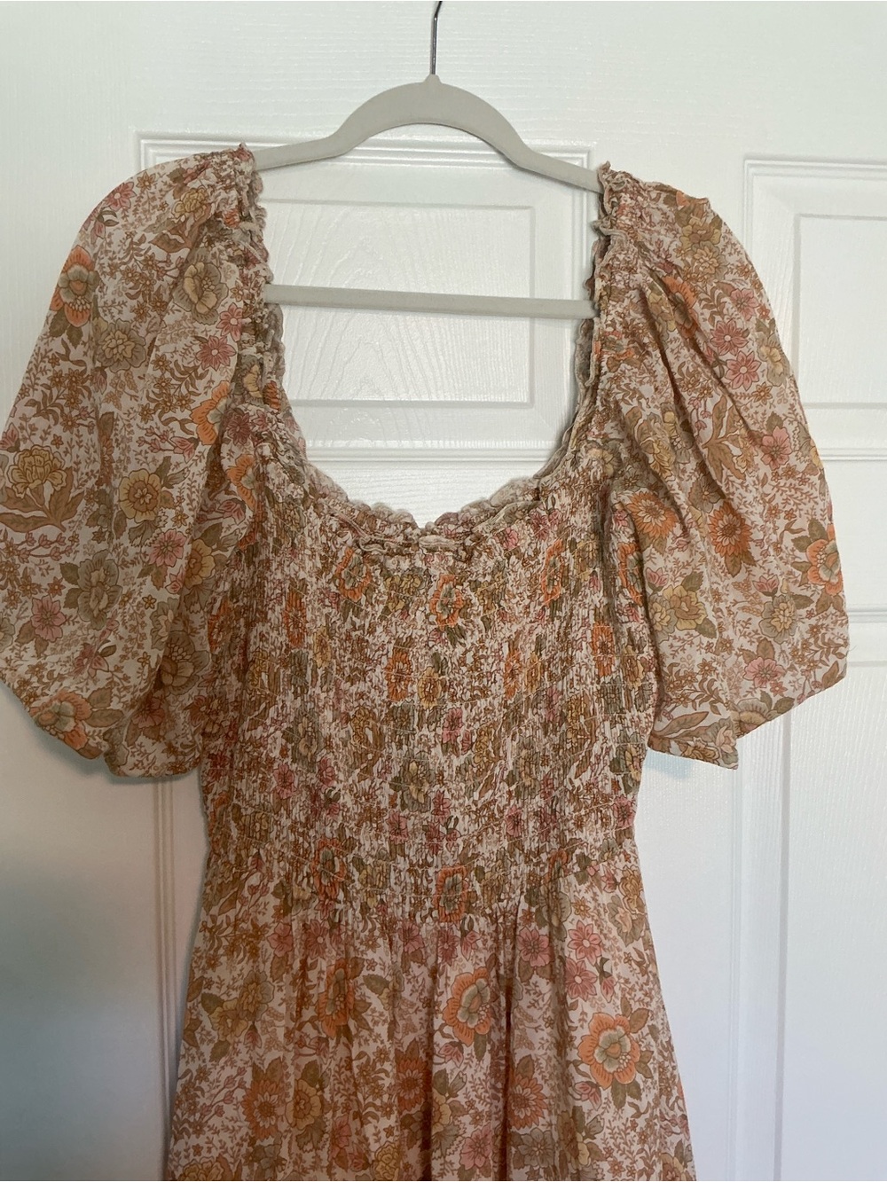 Spell Floral Smocked Midi Dress in Beige and Rust - Picture 2 of 6